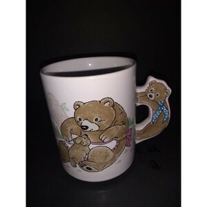 Momma & Baby Bear Coffee Mug Tea Cup Teddy Bear  White Vintage Bear Handle